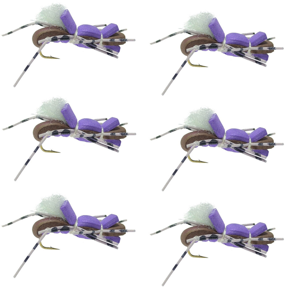 Fat Albert Purple Foam Body Grasshopper Fly - 6 Flies Hook Size 10 - Get Tight Gear