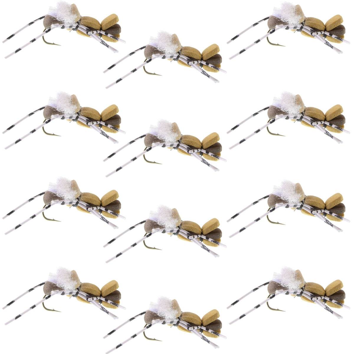 Fat Albert Tan Foam Body Grasshopper Fly - 1 Dozen Flies Hook Size 10 - Get Tight Gear