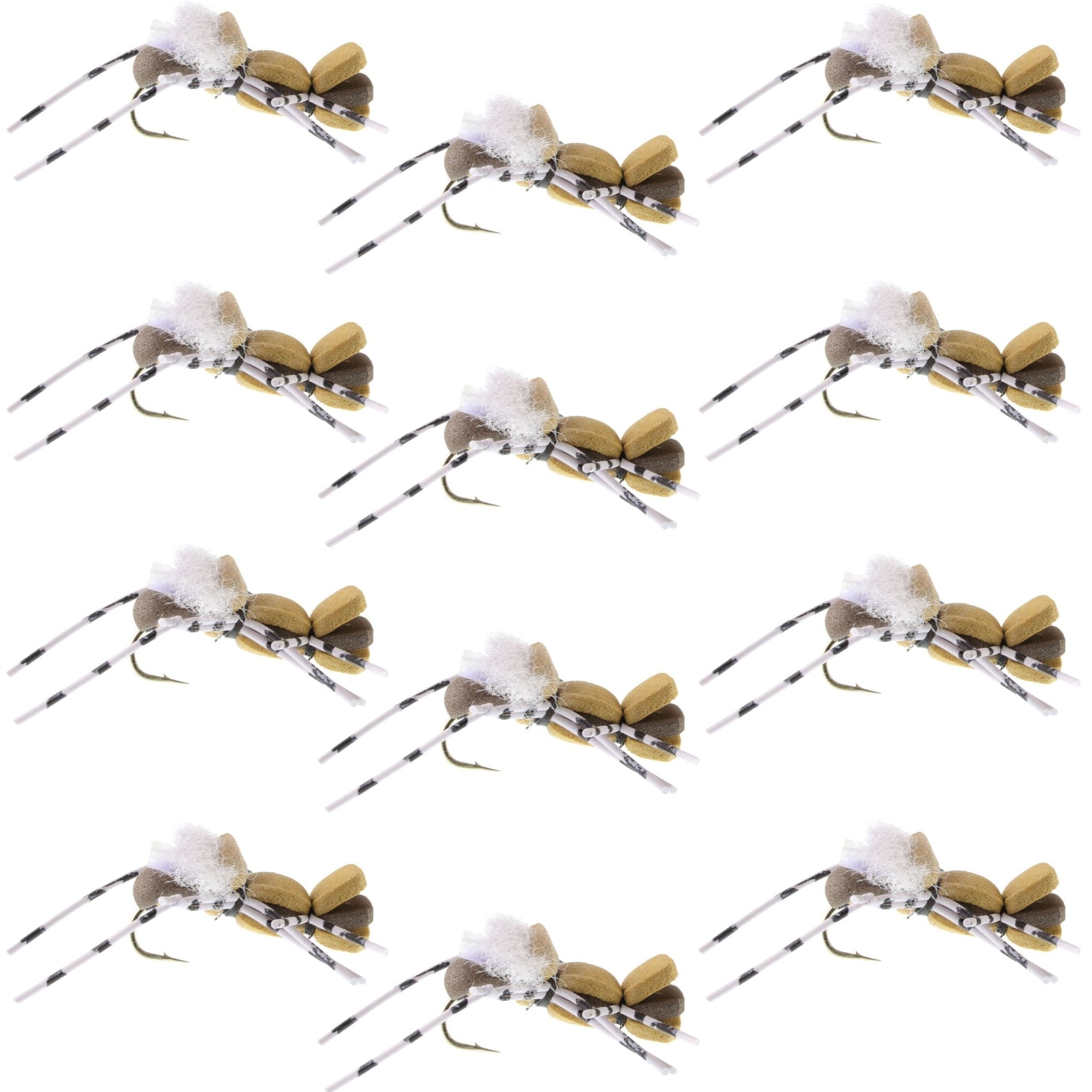 Fat Albert Tan Foam Body Grasshopper Fly - 1 Dozen Flies Hook Size 10 - Get Tight Gear