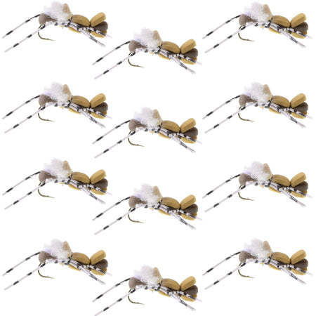 Fat Albert Tan Foam Body Grasshopper Fly - 1 Dozen Flies Hook Size 10 - Get Tight Gear