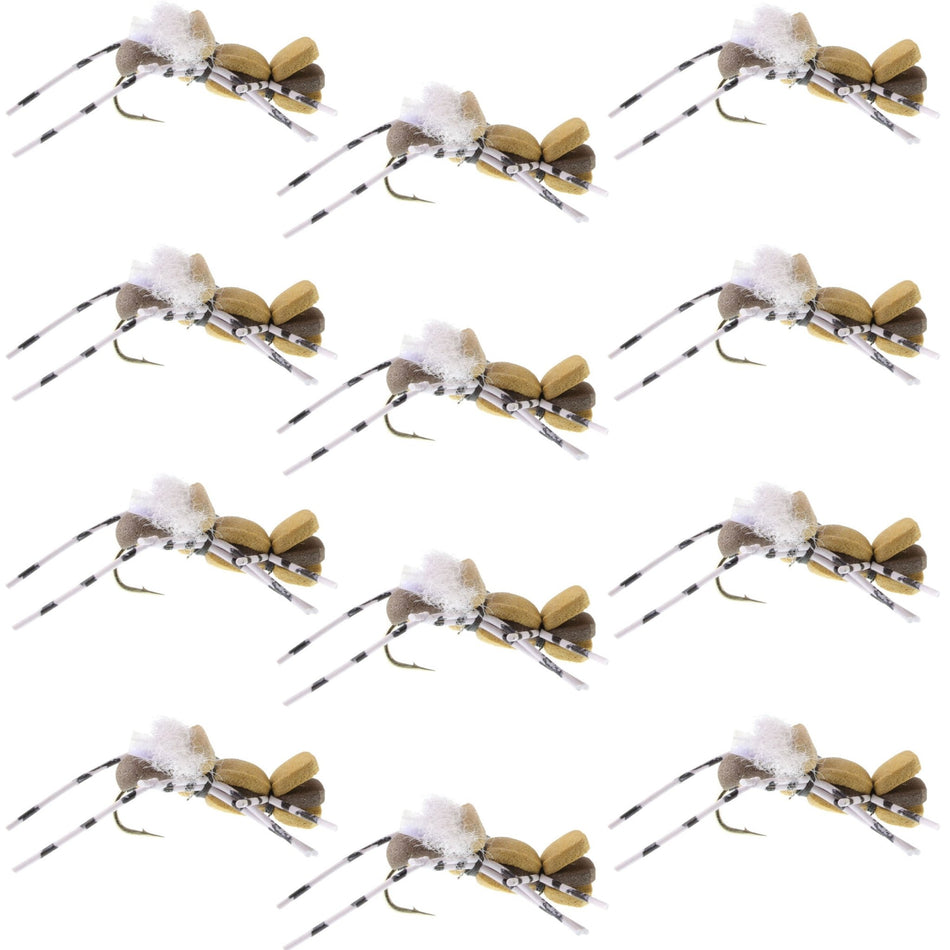 Fat Albert Tan Foam Body Grasshopper Fly - 1 Dozen Flies Hook Size 10 - Get Tight Gear