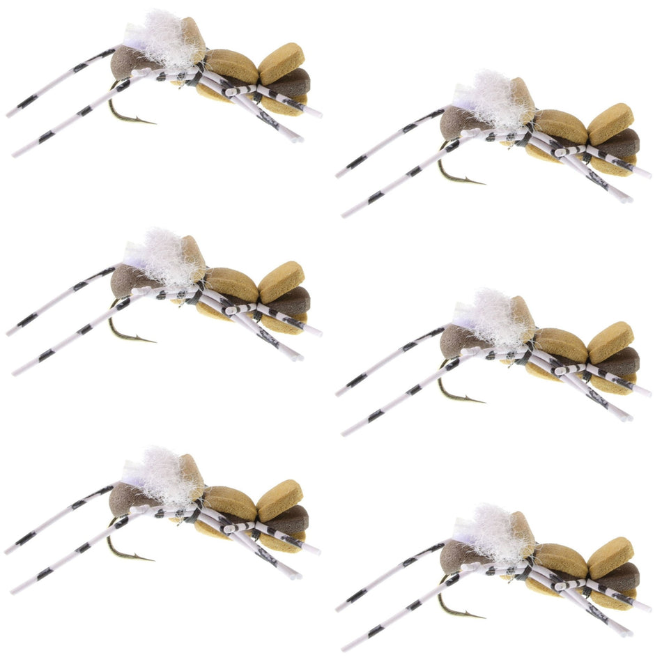 Fat Albert Tan Foam Body Grasshopper Fly - 6 Flies Hook Size 10 - Get Tight Gear