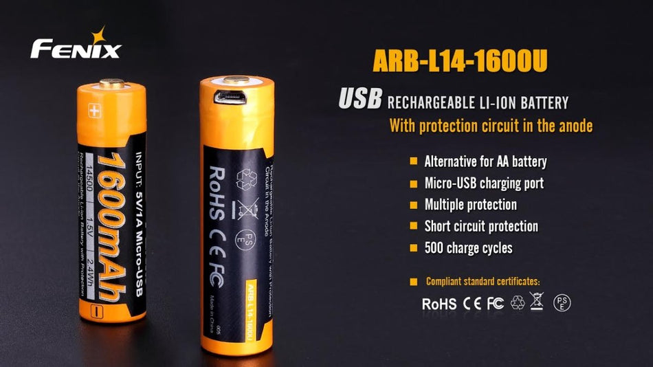 Fenix ARB - L14 - 1600U 1.5V USB Rechargeable Li - ion AA Battery - Get Tight Gear