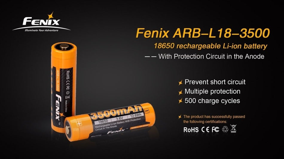 Fenix ARB - L18 - 3500 High - Capacity 18650 Battery - 3500mAh - Get Tight Gear
