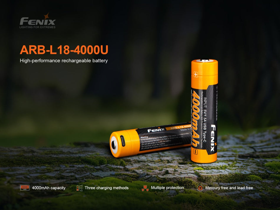 Fenix ARB - L18 - 4000U High - Capacity USB Rechargeable 18650 Battery - 4000mAh - Get Tight Gear