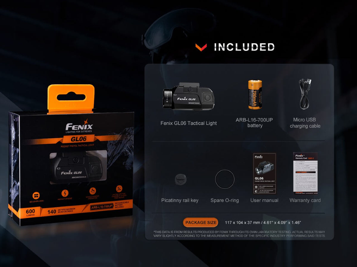 Fenix GL06 Pocket Pistol Tactical LED Light - 600 Lumens - Get Tight Gear