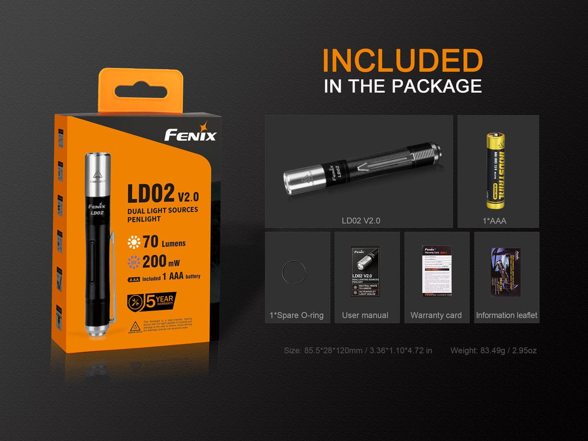 Fenix LD02 V2.0 EDC LED Penlight with UV Lighting - Get Tight Gear