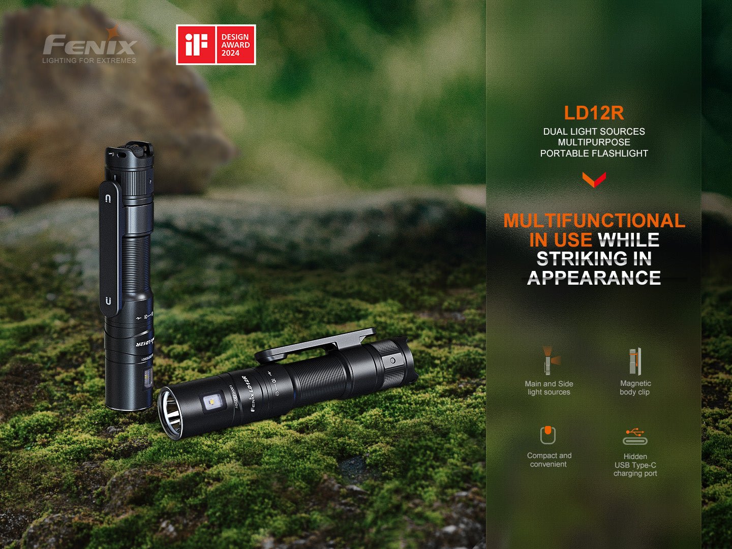 Fenix LD12R Dual Light Flashlight - 600 Lumens - Get Tight Gear