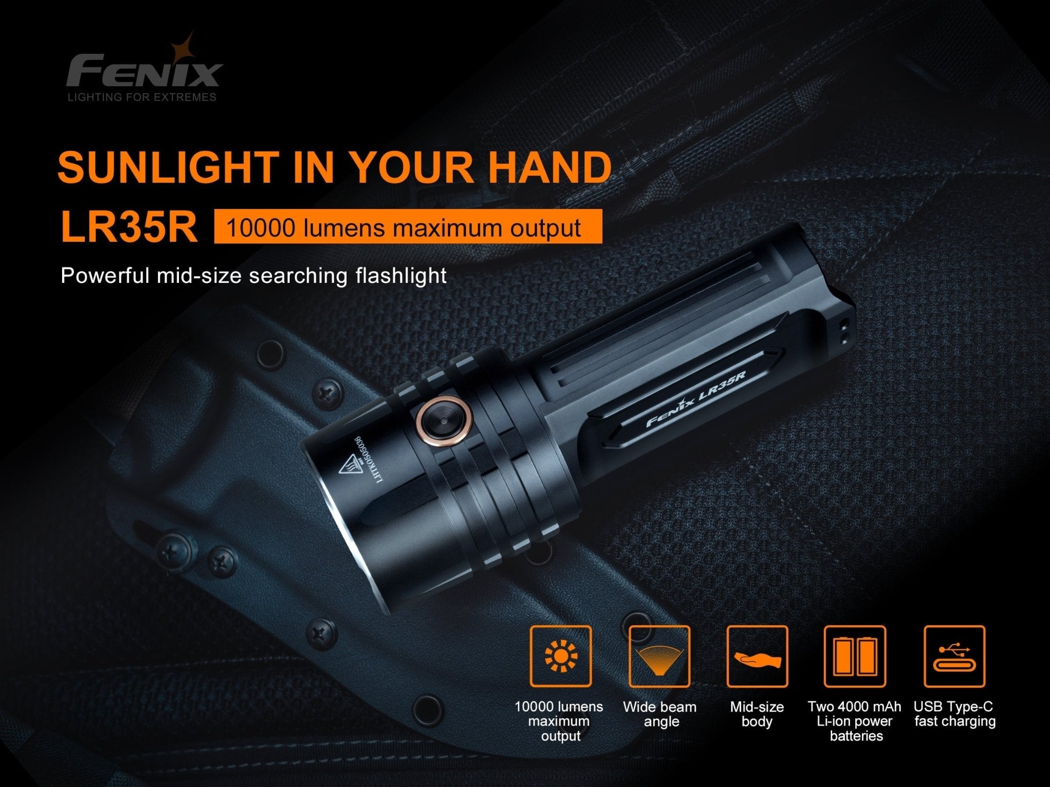Fenix LR35R Rechargeable LED Flashlight - 10,000 Lumens - Get Tight Gear
