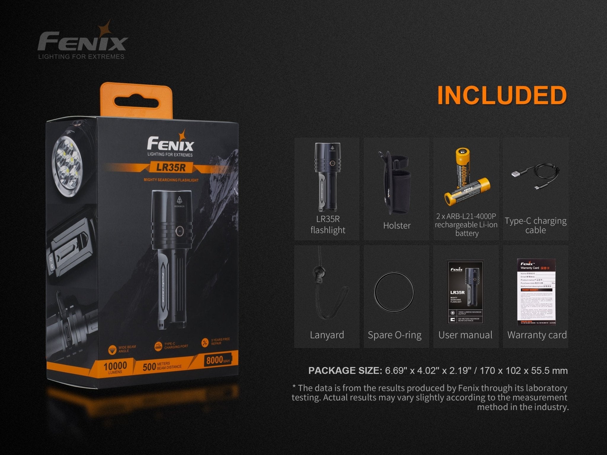 Fenix LR35R Rechargeable LED Flashlight - 10,000 Lumens - Get Tight Gear