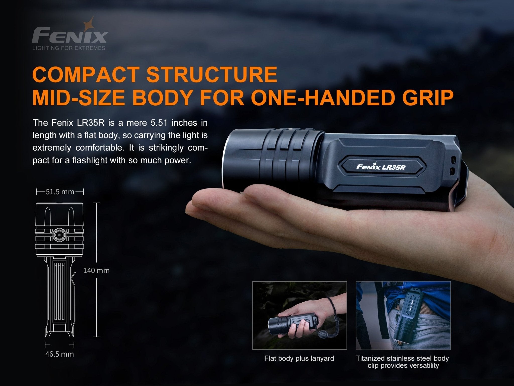 Fenix LR35R Rechargeable LED Flashlight - 10,000 Lumens - Get Tight Gear
