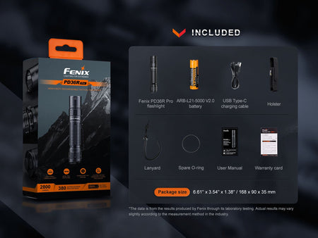 Fenix PD36R Pro 2800 Lumen Flashlight + FREE E03R V2 Keychain Light - Get Tight Gear