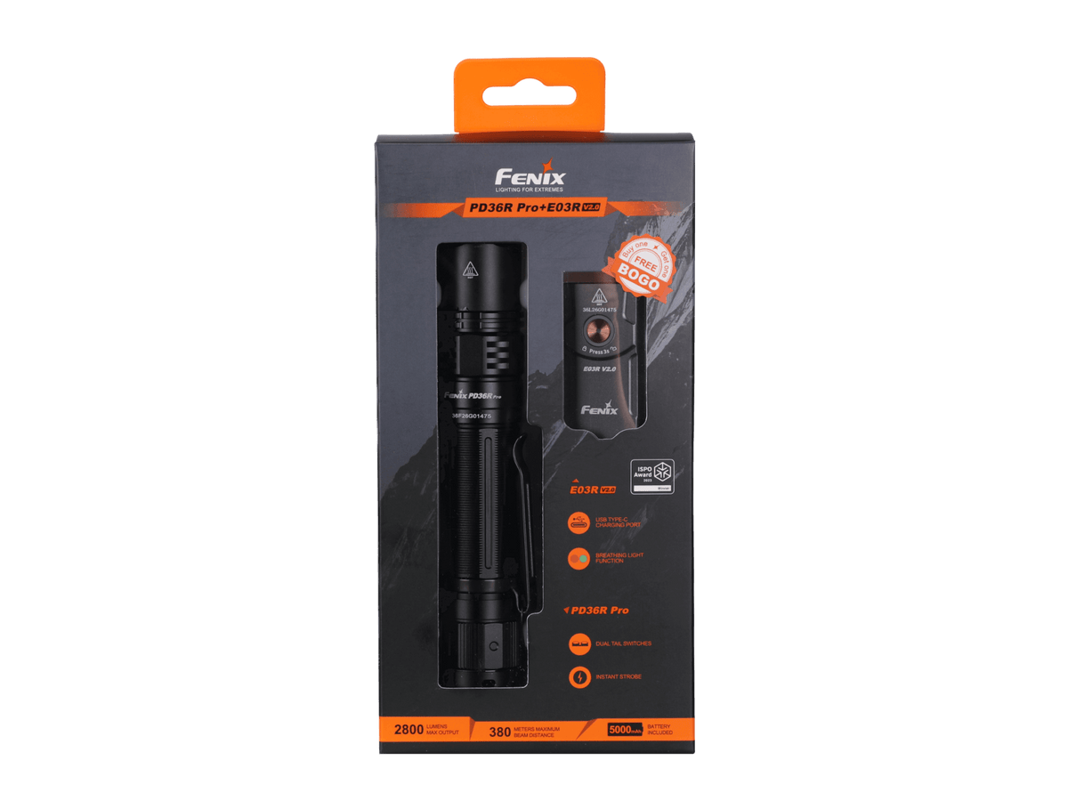 Fenix PD36R Pro 2800 Lumen Flashlight + FREE E03R V2 Keychain Light - Get Tight Gear