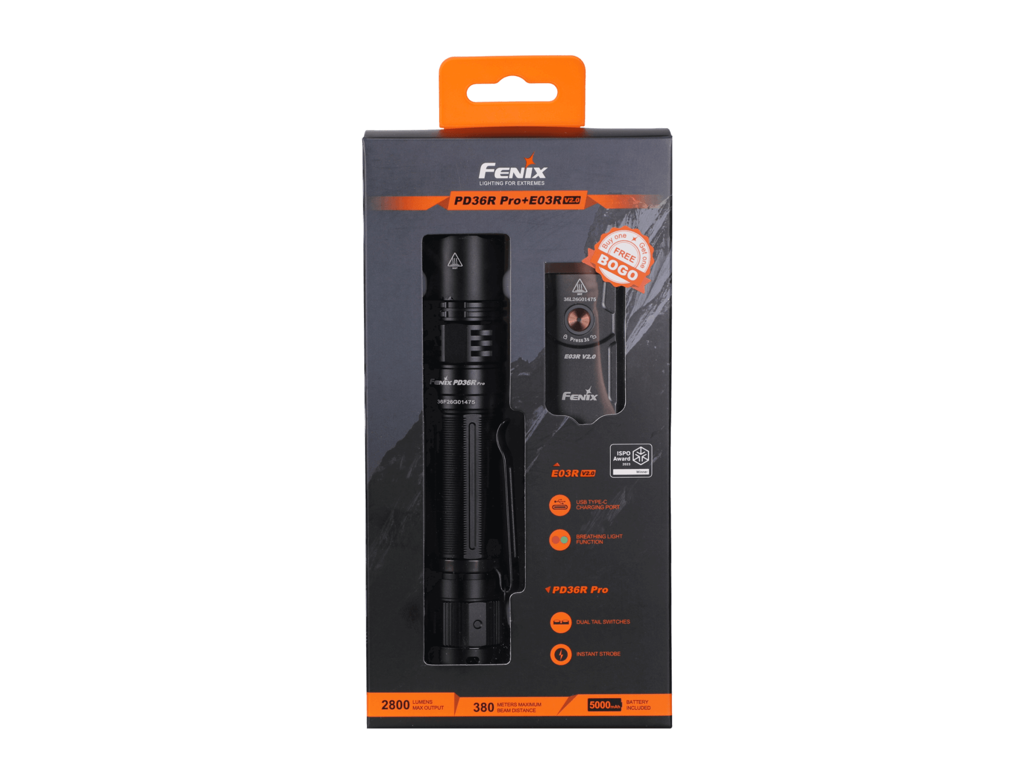 Fenix PD36R Pro 2800 Lumen Flashlight + FREE E03R V2 Keychain Light - Get Tight Gear