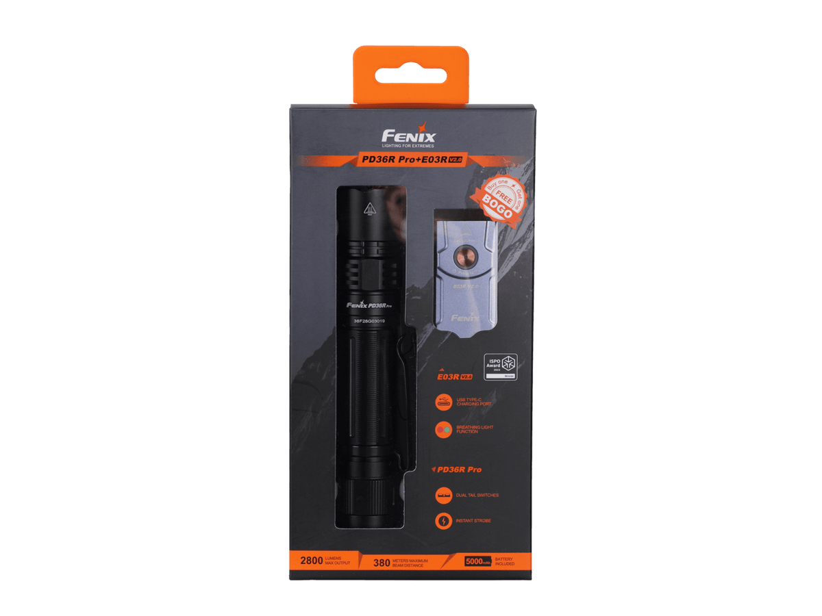 Fenix PD36R Pro 2800 Lumen Flashlight + FREE E03R V2 Keychain Light - Get Tight Gear