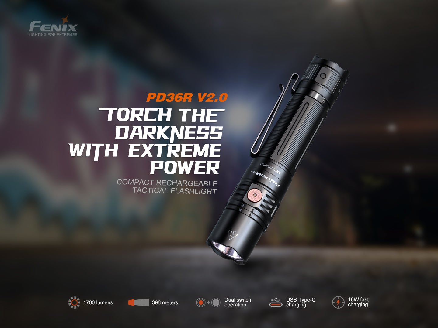Fenix PD36R V2 Compact Rechargeable Tactical Flashlight - 1700 Lumens - Get Tight Gear