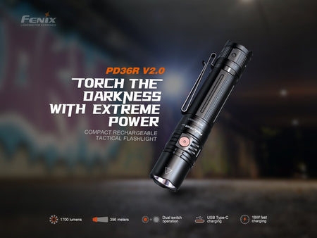 Fenix PD36R V2 Compact Rechargeable Tactical Flashlight - 1700 Lumens - Get Tight Gear