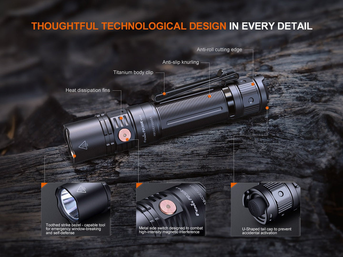 Fenix PD36R V2 Compact Rechargeable Tactical Flashlight - 1700 Lumens - Get Tight Gear
