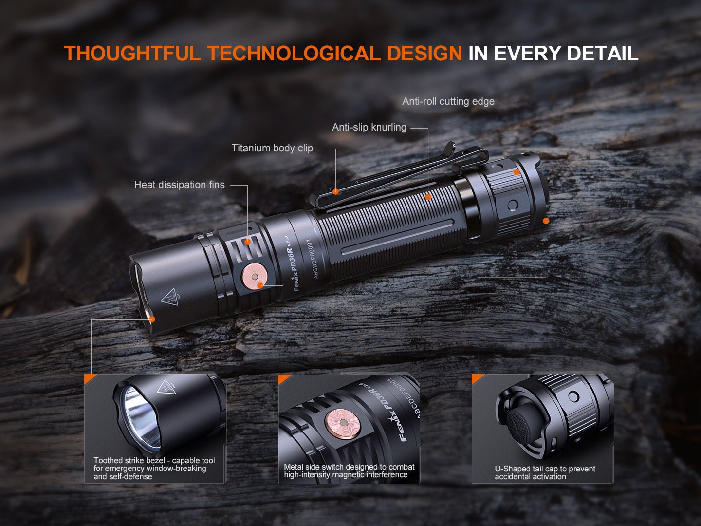 Fenix PD36R V2 Compact Rechargeable Tactical Flashlight - 1700 Lumens - Get Tight Gear