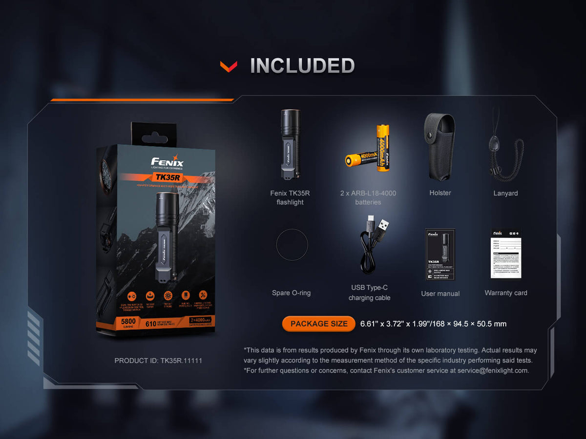 Fenix TK35R Rechargeable High - Performance Tactical Flashlight with UV Output - Get Tight Gear