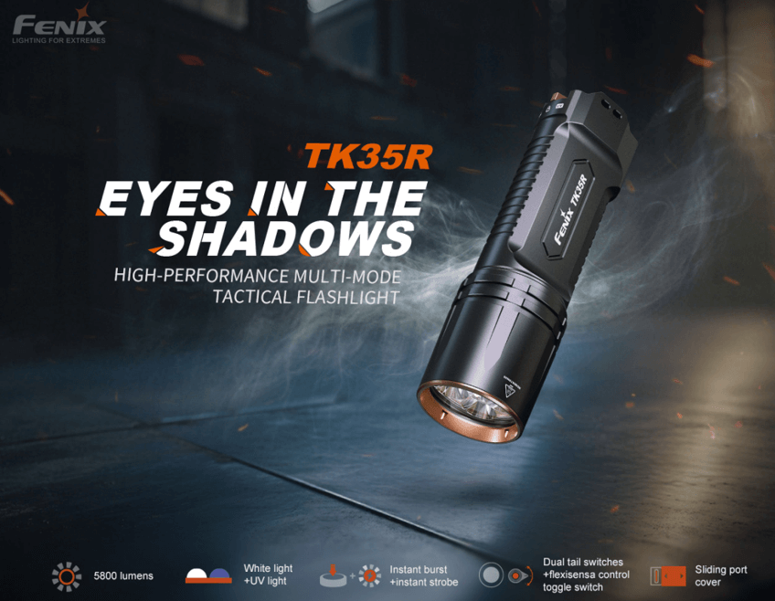 Fenix TK35R Rechargeable High - Performance Tactical Flashlight with UV Output - Get Tight Gear