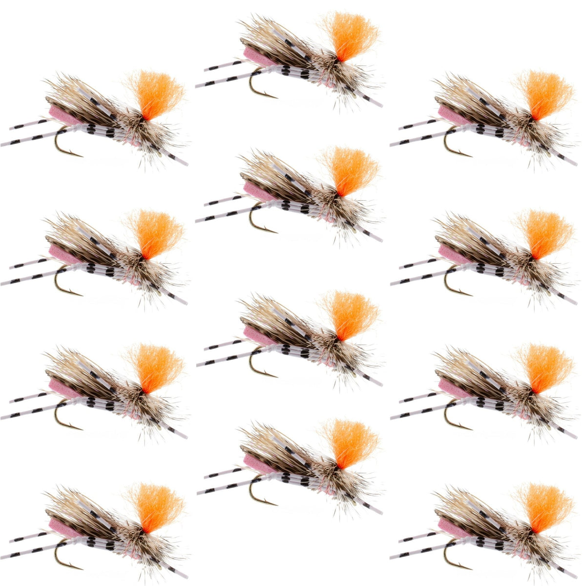 Feth Hopper Pink - Foam Grasshopper Fly Pattern - 1 Dozen Flies Hook Size 10 - Get Tight Gear