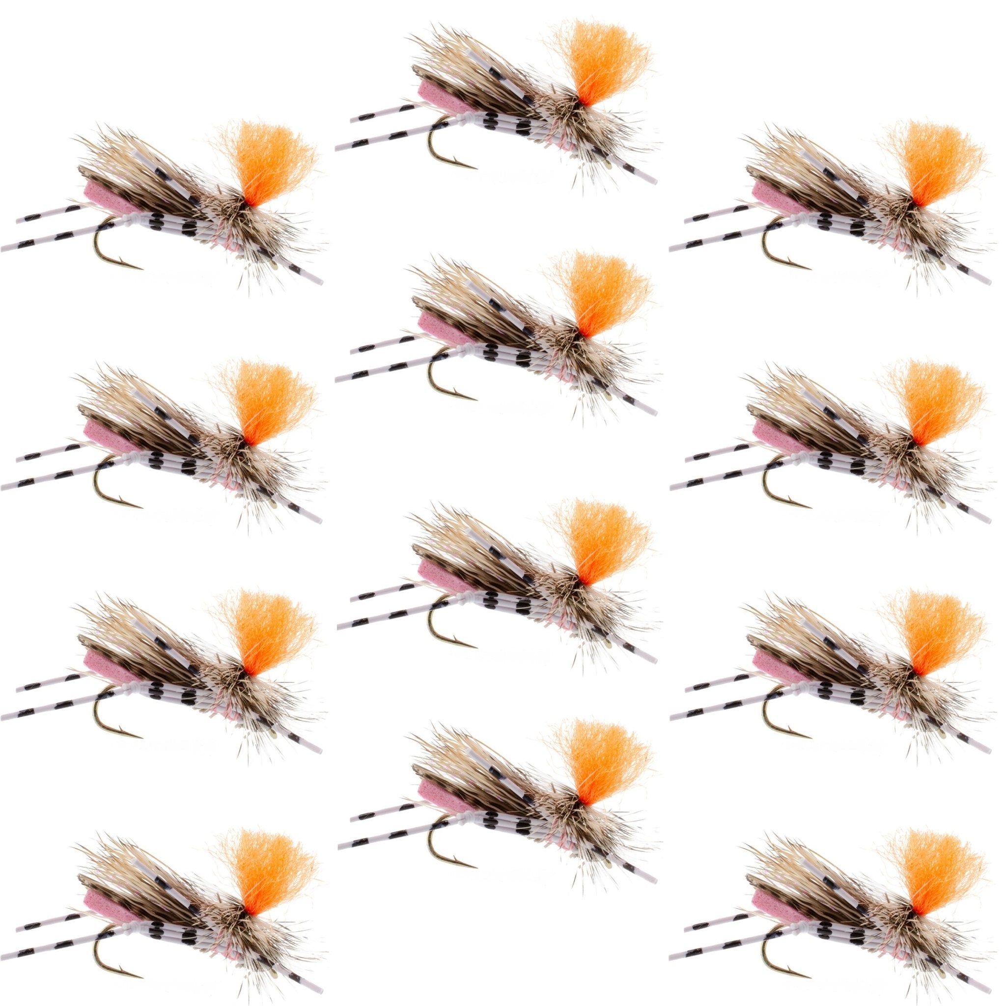 Feth Hopper Pink - Foam Grasshopper Fly Pattern - 1 Dozen Flies Hook Size 10 - Get Tight Gear