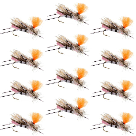 Feth Hopper Pink - Foam Grasshopper Fly Pattern - 1 Dozen Flies Hook Size 10 - Get Tight Gear