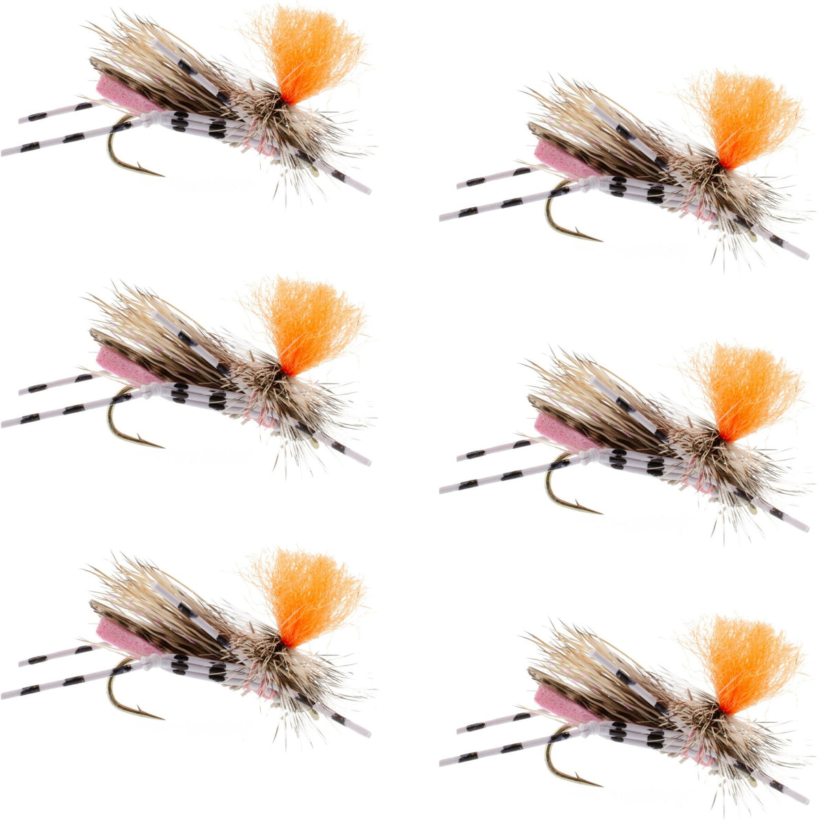 Feth Hopper Pink - Foam Grasshopper Fly Pattern - 6 Flies Flies Hook Size 10 - Get Tight Gear