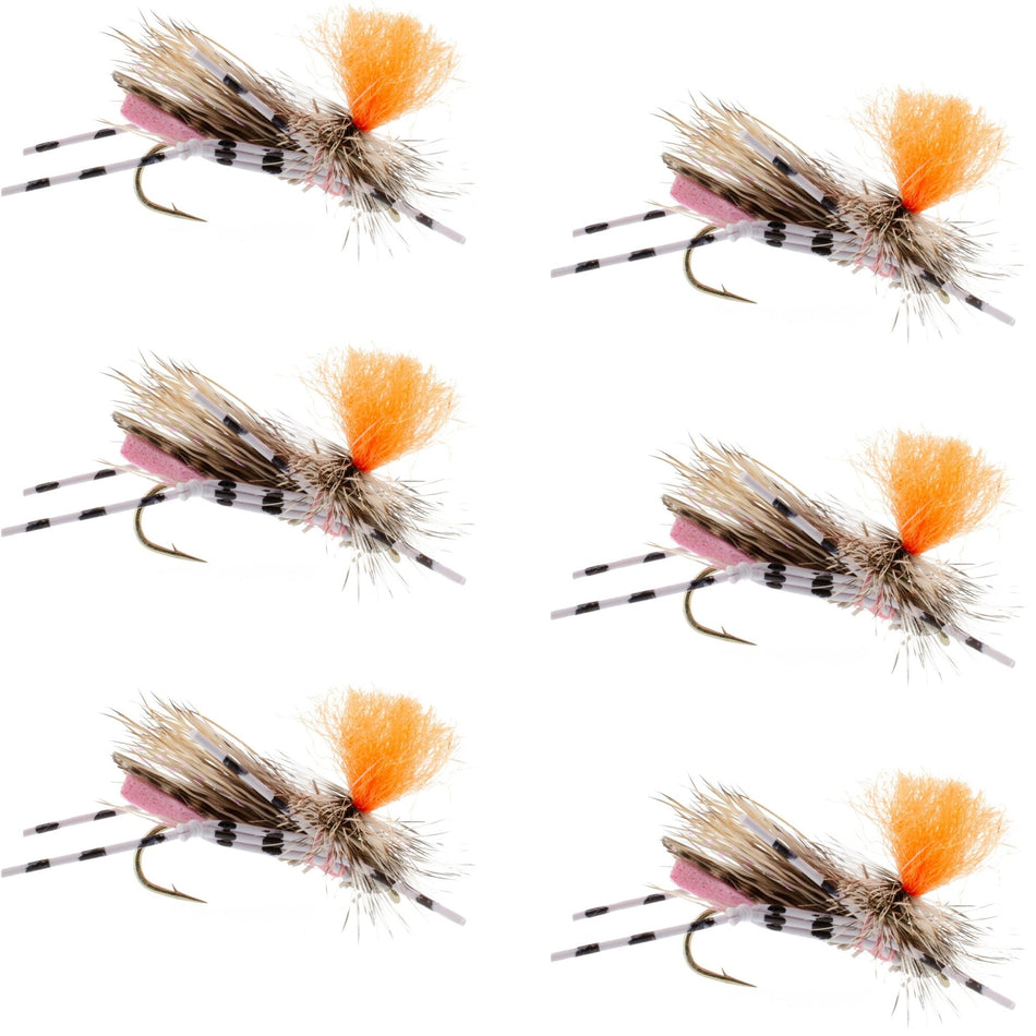 Feth Hopper Pink - Foam Grasshopper Fly Pattern - 6 Flies Flies Hook Size 10 - Get Tight Gear