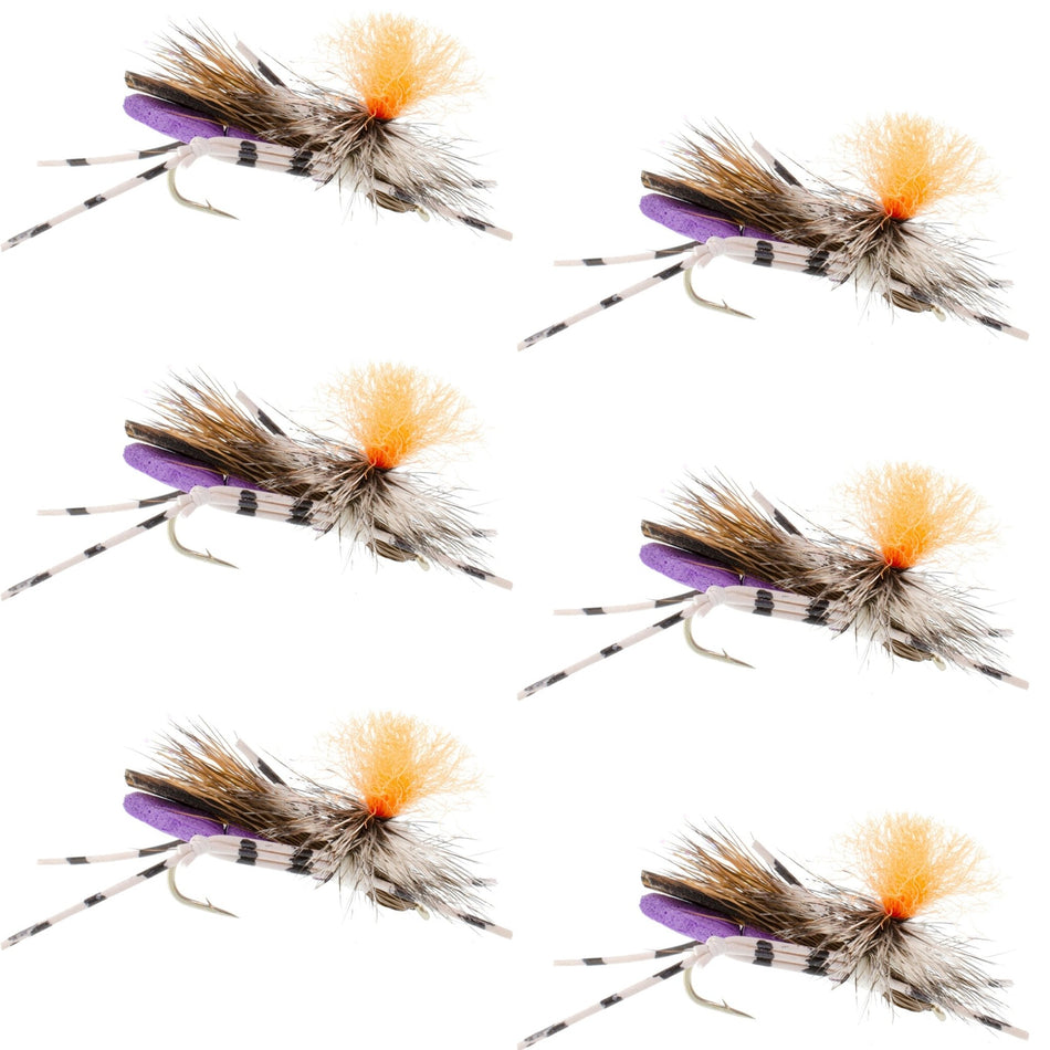 Feth Hopper Purple - Foam Grasshopper Fly Pattern - 6 Flies Flies Hook Size 10 - Get Tight Gear