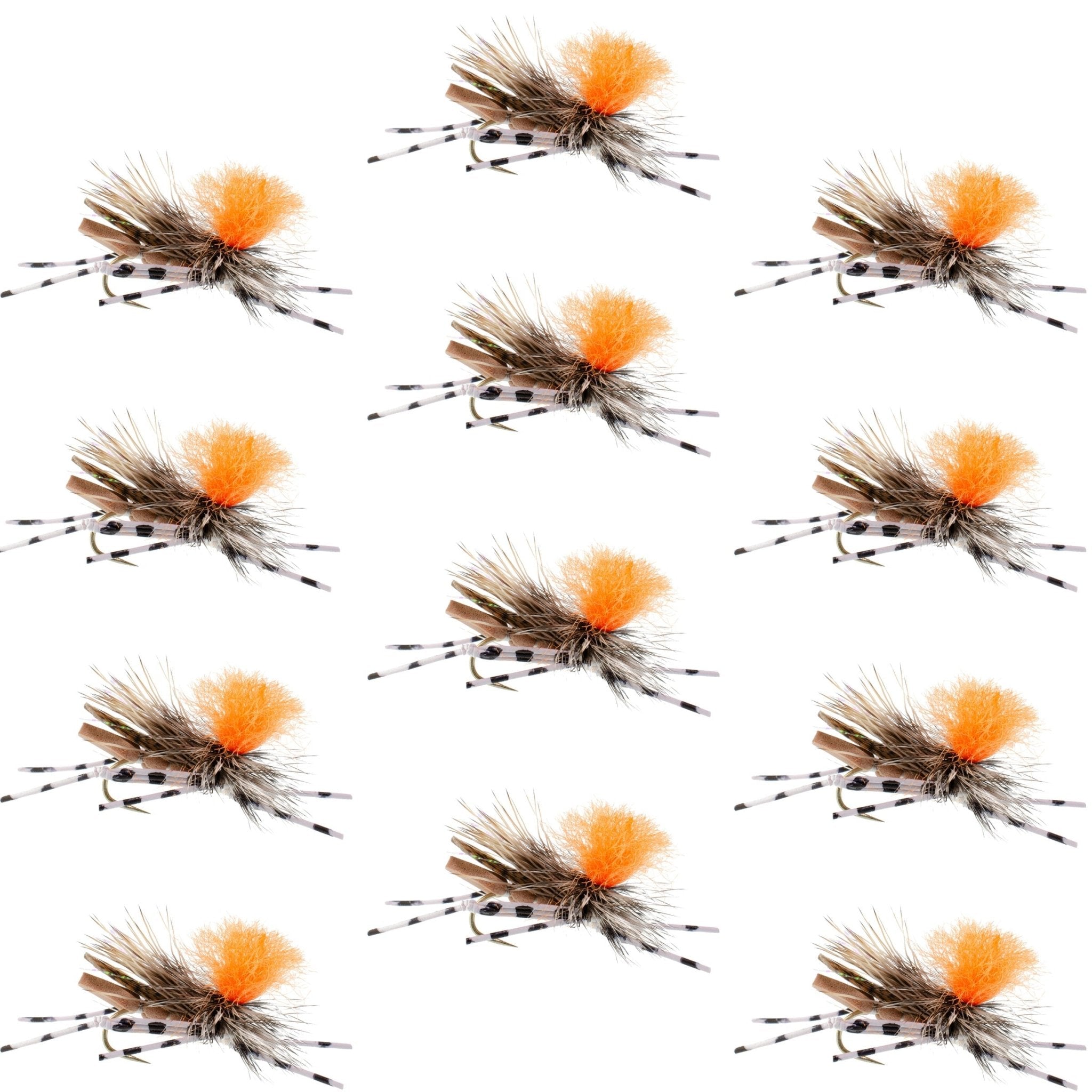 Feth Hopper Tan - Foam Grasshopper Fly Pattern - 1 Dozen Flies Hook Size 10 - Get Tight Gear