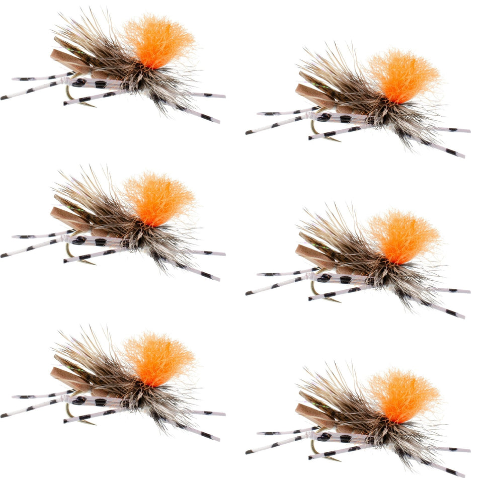 Feth Hopper Tan - Foam Grasshopper Fly Pattern - 6 Flies Hook Size 10 - Get Tight Gear