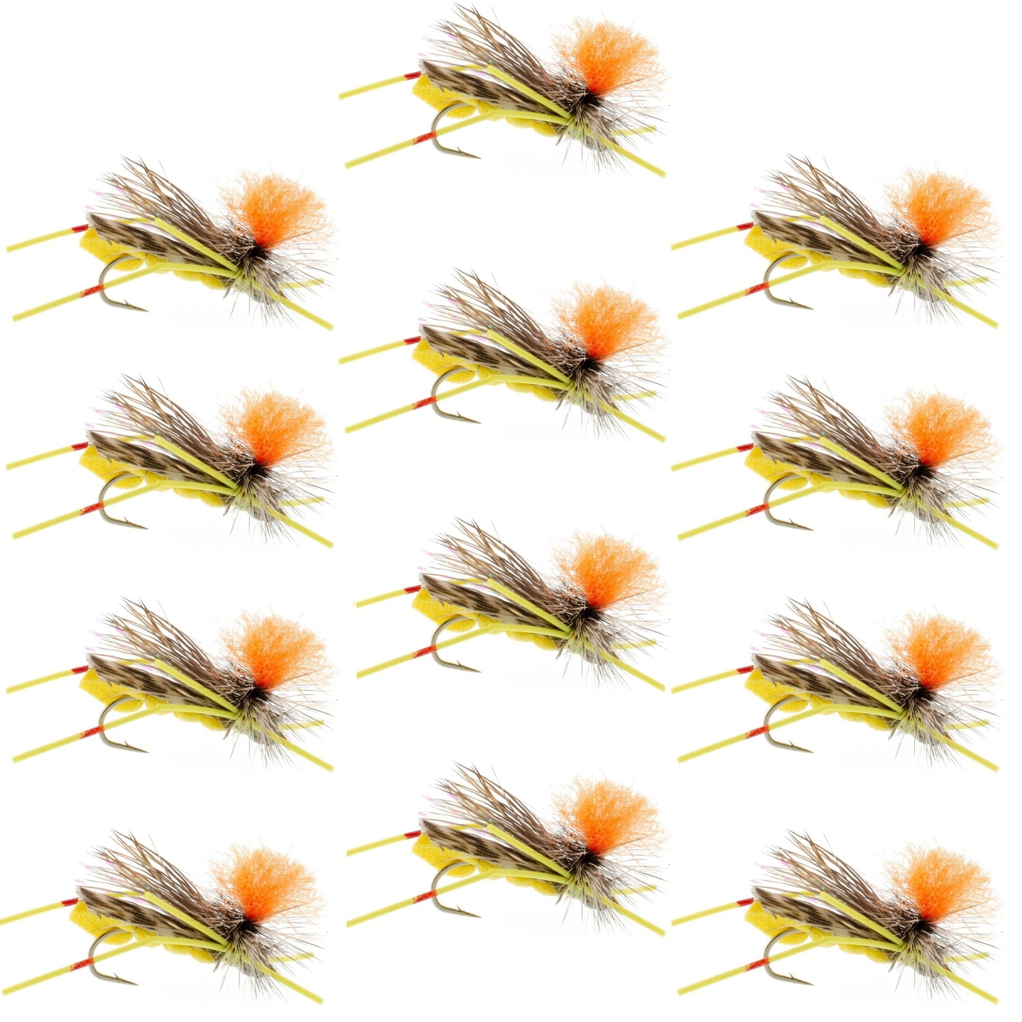 Feth Hopper Yellow - Foam Grasshopper Fly Pattern - 1 Dozen Flies Hook Size 10 - Get Tight Gear