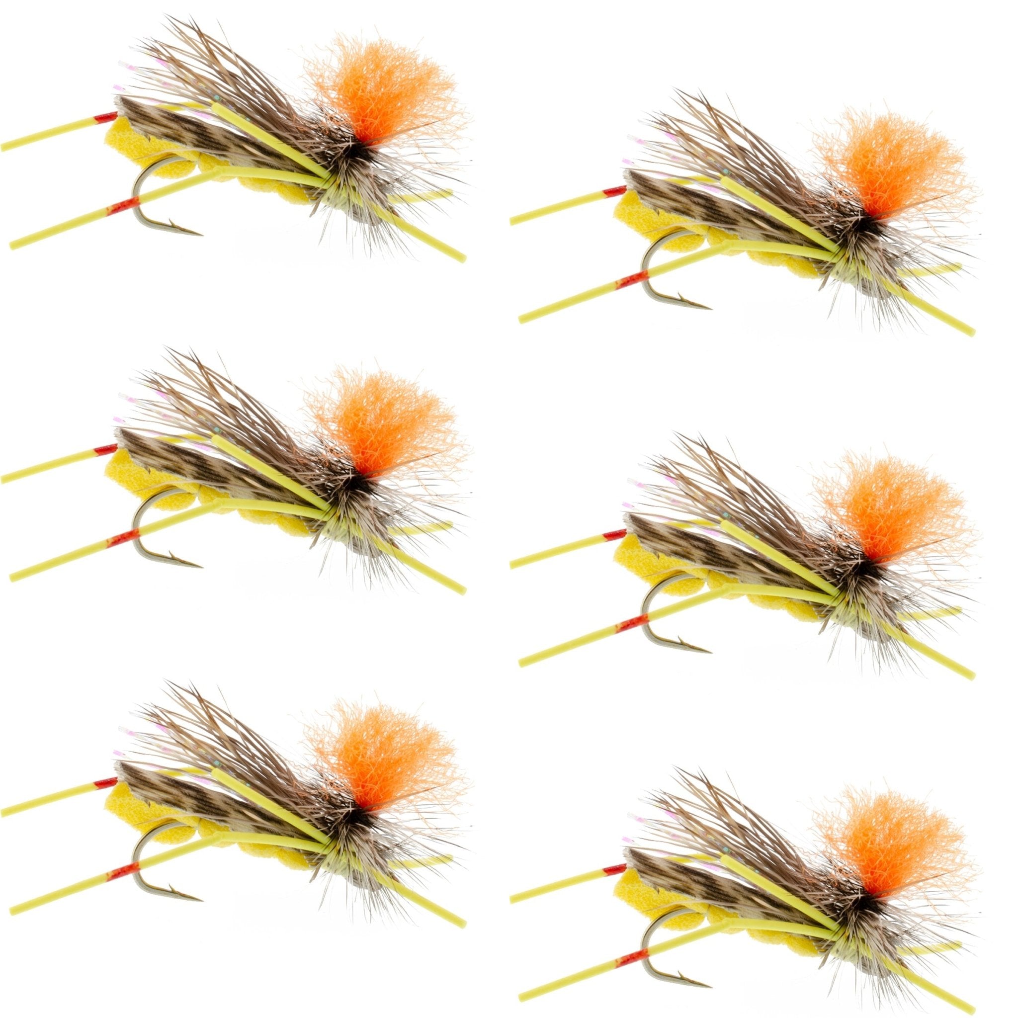 Feth Hopper Yellow - Foam Grasshopper Fly Pattern - 6 Flies Flies Hook Size 10 - Get Tight Gear