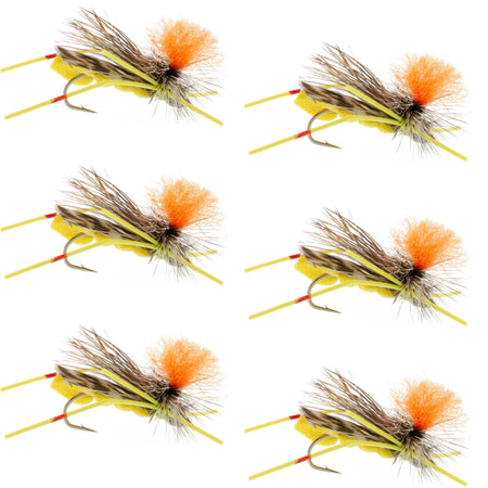 Feth Hopper Yellow - Foam Grasshopper Fly Pattern - 6 Flies Flies Hook Size 10 - Get Tight Gear