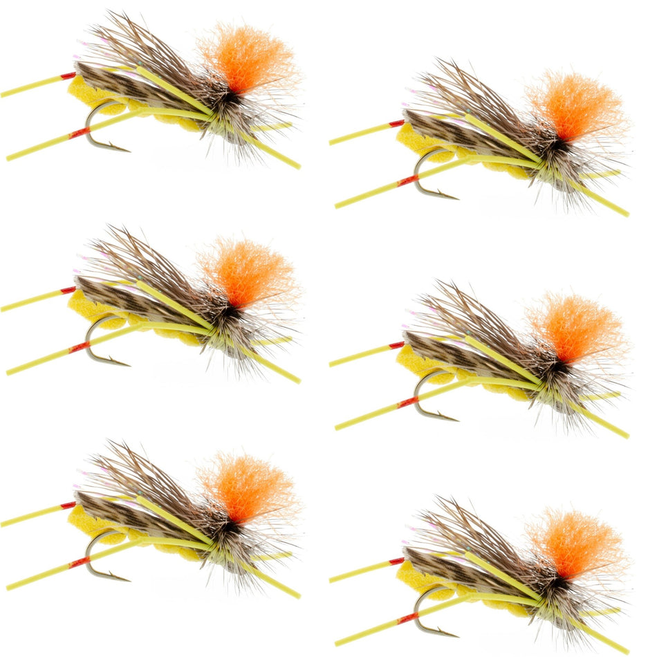 Feth Hopper Yellow - Foam Grasshopper Fly Pattern - 6 Flies Flies Hook Size 10 - Get Tight Gear
