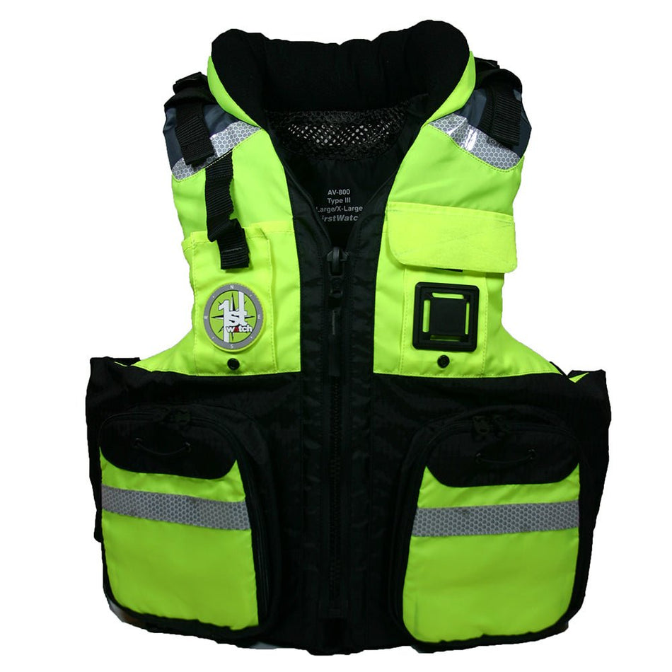 First Watch AV - 800 Four Pocket Flotation Vest - Hi - Vis Yellow - Large to XL - Get Tight Gear