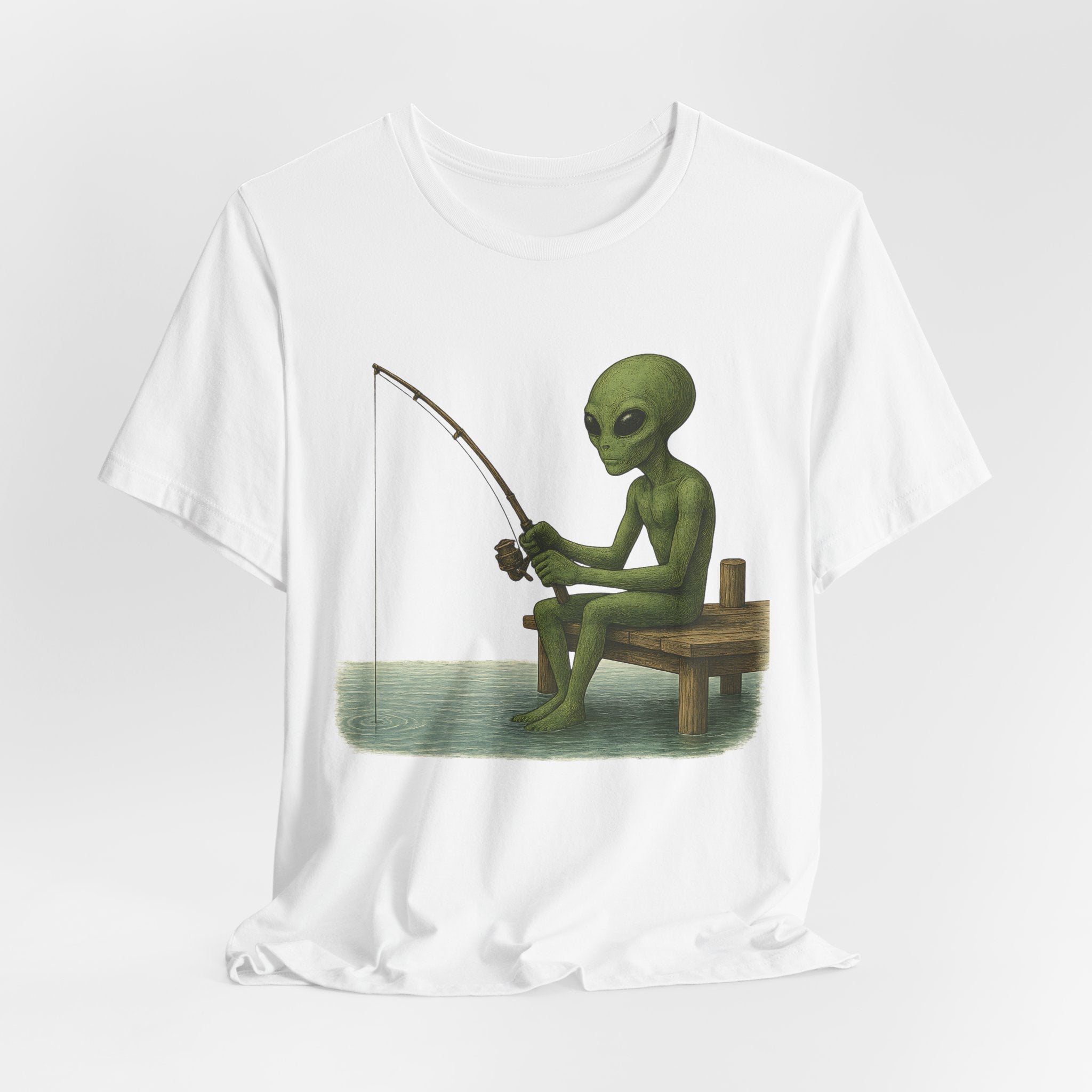 Fishing Alien Unisex Short Sleeve Tee - Fun Graphic T-Shirt for Casual Wear - Get Tight Gear