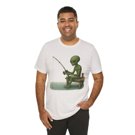 Fishing Alien Unisex Short Sleeve Tee - Fun Graphic T-Shirt for Casual Wear - Get Tight Gear
