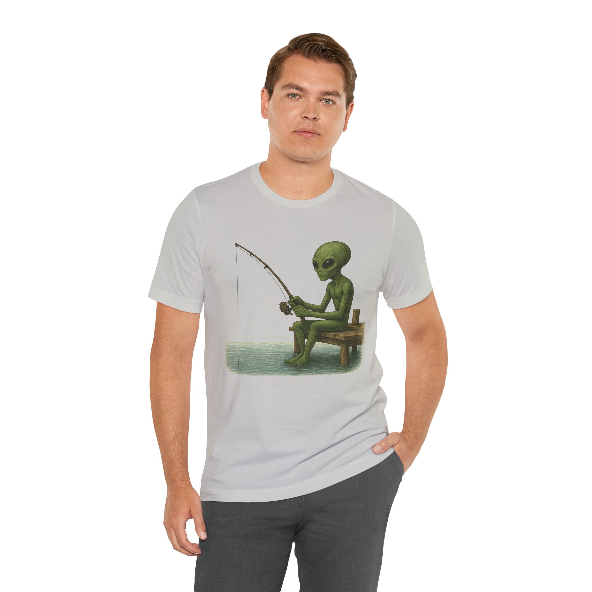 Fishing Alien Unisex Short Sleeve Tee - Fun Graphic T-Shirt for Casual Wear - Get Tight Gear