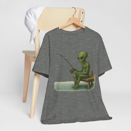 Fishing Alien Unisex Short Sleeve Tee - Fun Graphic T-Shirt for Casual Wear - Get Tight Gear