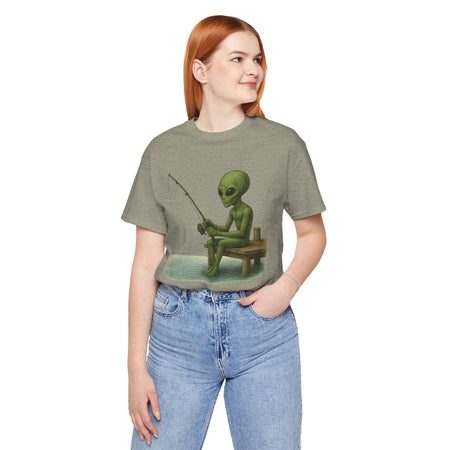 Fishing Alien Unisex Short Sleeve Tee - Fun Graphic T-Shirt for Casual Wear - Get Tight Gear