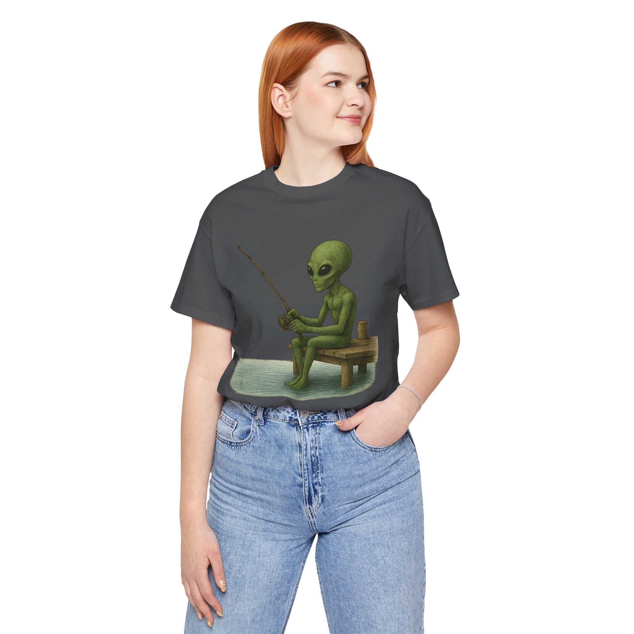 Fishing Alien Unisex Short Sleeve Tee - Fun Graphic T-Shirt for Casual Wear - Get Tight Gear