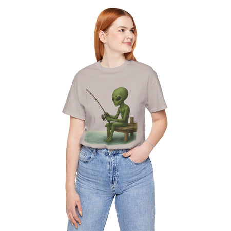 Fishing Alien Unisex Short Sleeve Tee - Fun Graphic T-Shirt for Casual Wear - Get Tight Gear