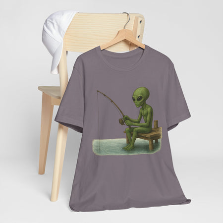 Fishing Alien Unisex Short Sleeve Tee - Fun Graphic T-Shirt for Casual Wear - Get Tight Gear