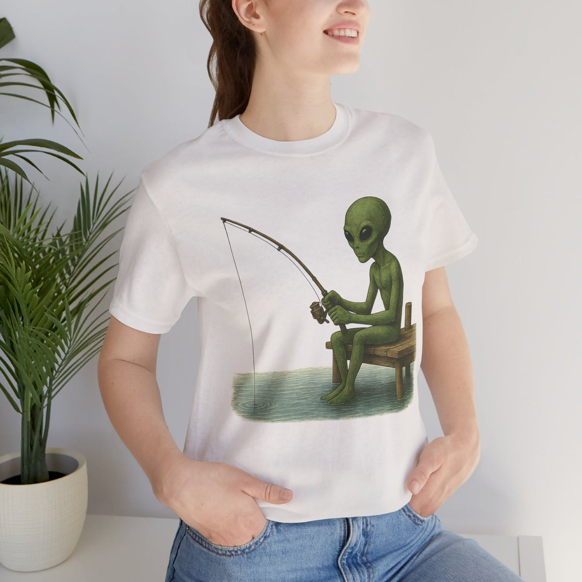 Fishing Alien Unisex Short Sleeve Tee - Fun Graphic T-Shirt for Casual Wear - Get Tight Gear