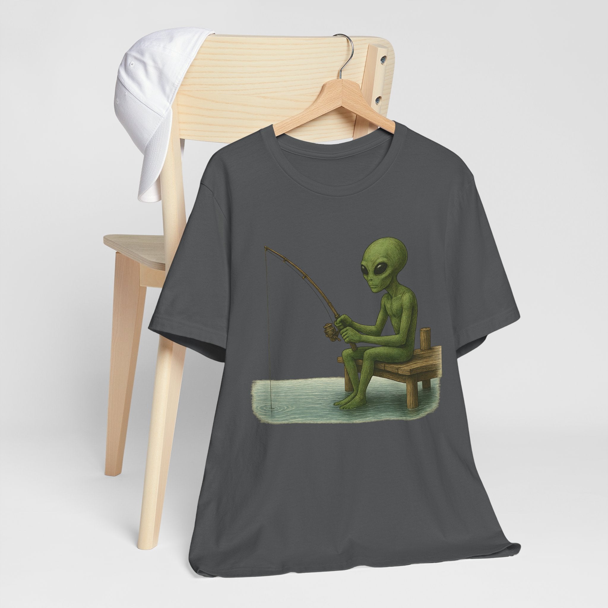 Fishing Alien Unisex Short Sleeve Tee - Fun Graphic T-Shirt for Casual Wear - Get Tight Gear