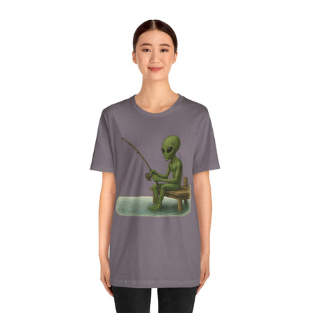 Fishing Alien Unisex Short Sleeve Tee - Fun Graphic T-Shirt for Casual Wear - Get Tight Gear