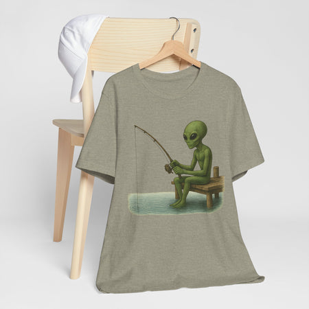 Fishing Alien Unisex Short Sleeve Tee - Fun Graphic T-Shirt for Casual Wear - Get Tight Gear